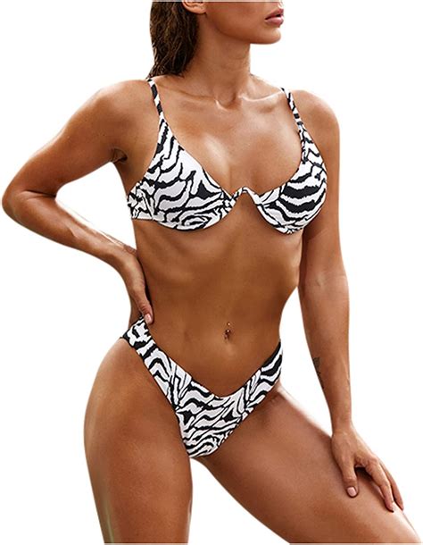 Sling Swimwear 2 Pieces Female Bathing Suit Womens Zebra Stripes Strappy Bikini Top Bikini