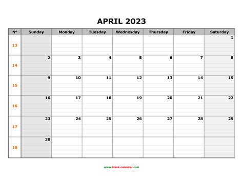 Free Download Printable April 2023 Calendar Large Box Grid Space For