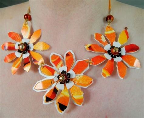 Orangeand Yellow Flower Necklace Upcycled Plastic Eco Jewellery Free Uk