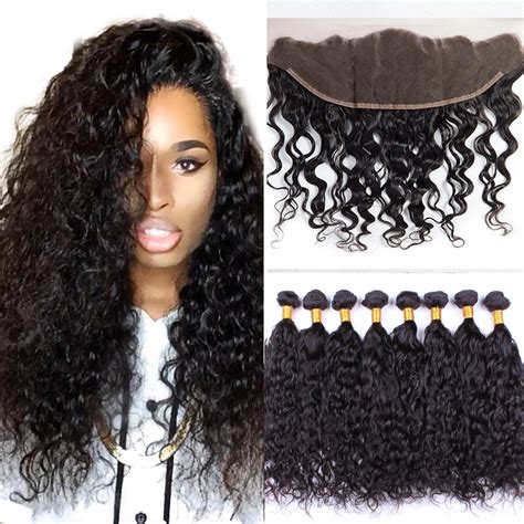 13x4 Ear To Ear Water Wave Lace Frontal Closure With 3 Bundles 8a Malaysian Virgin Hair Water