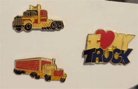 Vintage Enamel Trucker Pins Retro Big Rig Pins Red And Gold Semi