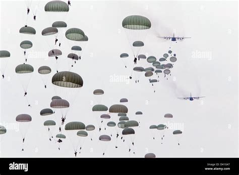 Us Army 82nd Airborne Division Soldiers Parachute Jump From Air Force C
