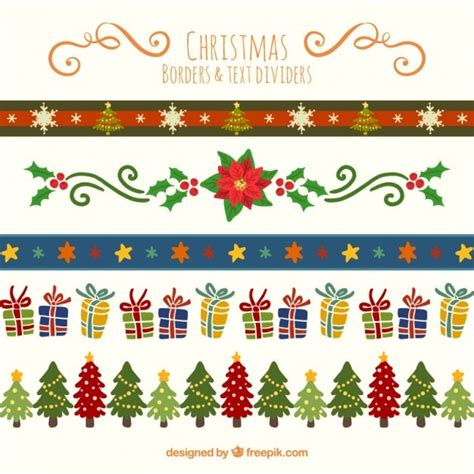 Borders And Text Dividers In Christmas Style Free Vector
