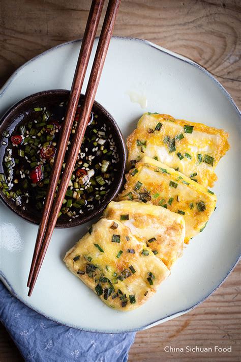 Pan Fried Tofu With Egg And Chive China Sichuan Food