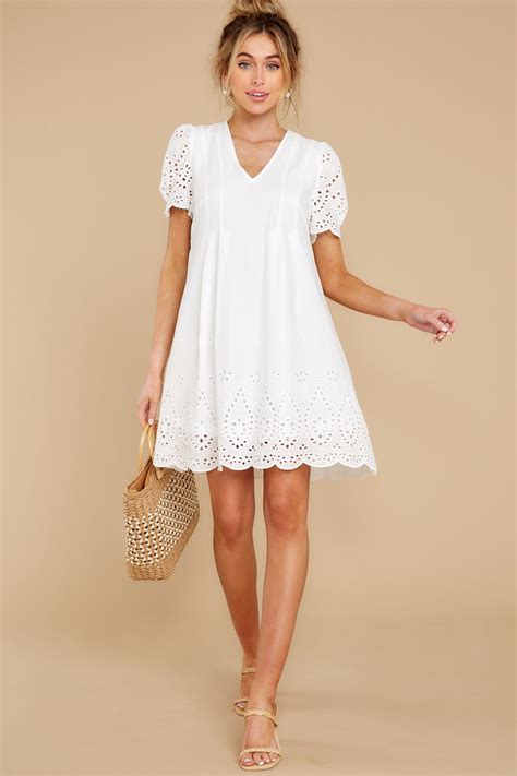 Aura White Dress Eyelet Detailed Short Sleeve Dress Dress 4400