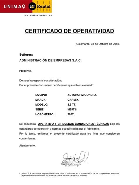 Certificado De Operatividad 00110038 Pdf