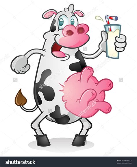 Happy Retro Cow Cartoon Character Drinking Stock Vector Royalty Free