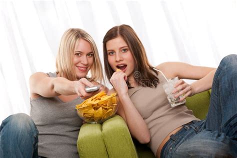 Student Series Two Teenage Girls Watching Tv Stock Image Image Of