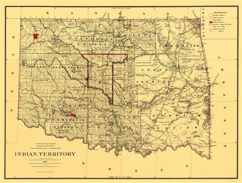 Old State Map Oklahoma Indian Territory Bien 1887 23
