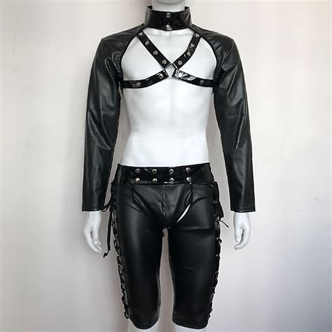 Faux Leather Mens Exotic Sets With T Shirt And Shorts Wet Look DJ Nigh