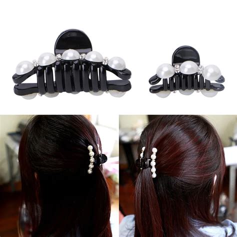 1pc elegant black hair claw hairs clips fake pearls plastic hairpin barrette in hair clips