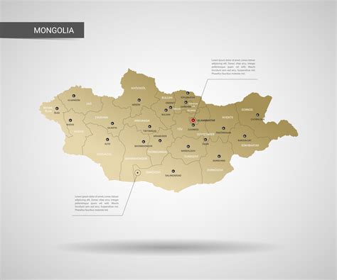Stylized Vector Mongolia Map Infographic 3d Gold Map Illustration With