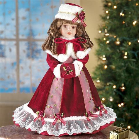 Christmas Porcelain Doll In Red Velvet Dress 16 Holiday Porcelain Dolls Christmas Dolls
