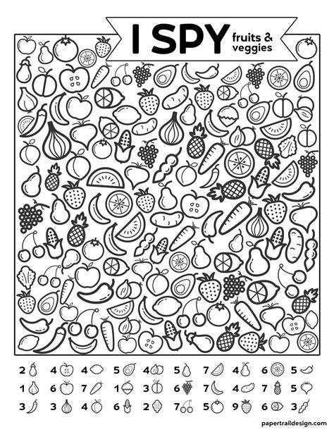 Free Printable I Spy Game - Fruits & Veggies - Paper Trail Design