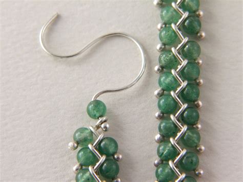 Sterling Stone Bead Earrings Long Dangle Chain Beadwork Etsy