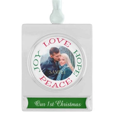 Love Hope Joy Peace Photo Template Silver Plated Banner Ornament
