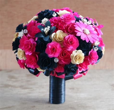This link is to an external site that may or may not meet accessibility guidelines. Navy Blue and Hot Pink Wedding Bouquets Made of Wooden ...