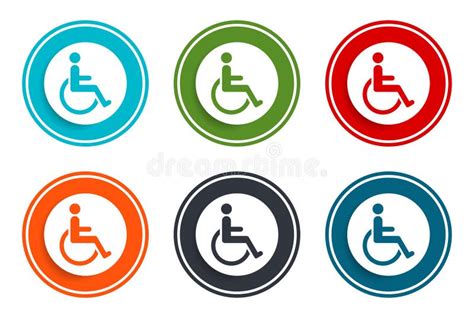 Wheelchair Handicap Icon Flat Vector Illustration Design Round Buttons