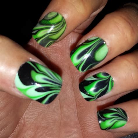 Black And Green Water Marbled Nails Nail Art By Teena Breedon