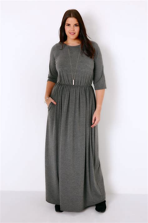 Charcoal Grey Jersey Maxi Dress With Ruched Waist Plus Size 16 To 32
