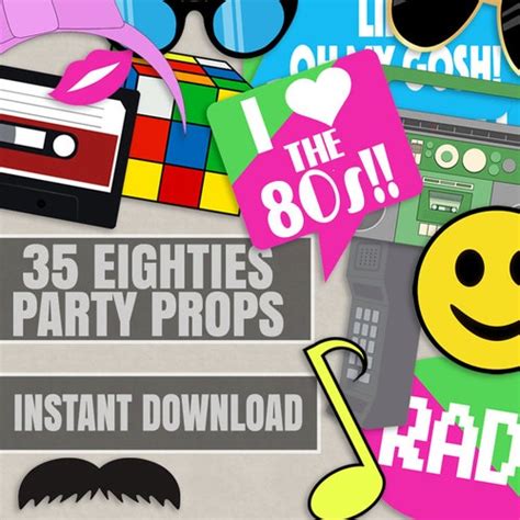 35 Eighties Printable Party Photo Booth Props 80s Photo Etsy