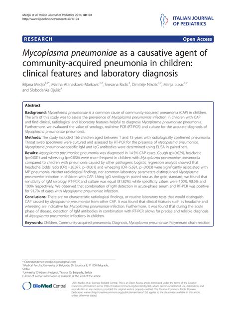 Pdf Mycoplasma Pneumoniae As A Causative Agent Of Community Acquired