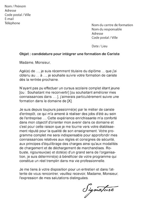 Exemple Lettre De Motivation Magasinier Cariste