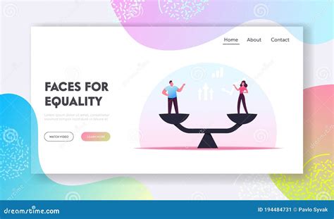 Gender Equality Landing Page Template Businessman And Businesswoman Characters On Scales On
