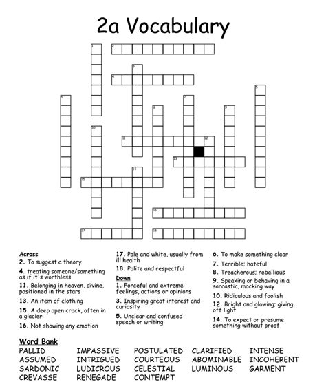 2a Vocabulary Crossword Wordmint