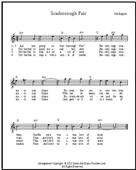 Scarborough Fair Sheet Music For Piano Free