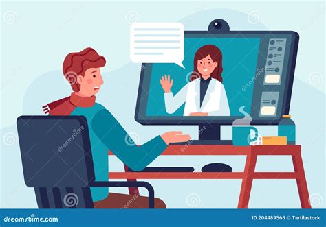 Telehealth Doctor Consultation. Patient Talks with Medic on Computer