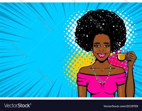 Black Afro Woman Pop Art Drink Tea Royalty Free Vector Image