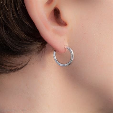16mm X 2mm Small Silver Hoop Earrings Hammered Sterling Etsy