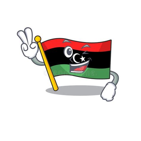 Two Finger Flag Libya Cartoon Isolated The Mascot Stock Vector
