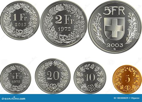 Set Of Swiss Money Francs Coins Stock Vector Illustration Of Five