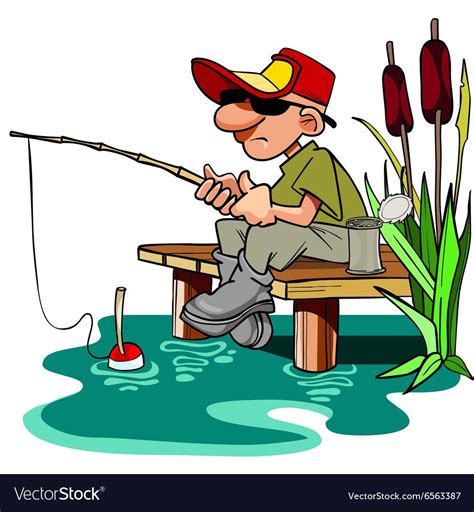 Cartoon Fisherman With A Fishing Pole Sitting On The Dais Download A
