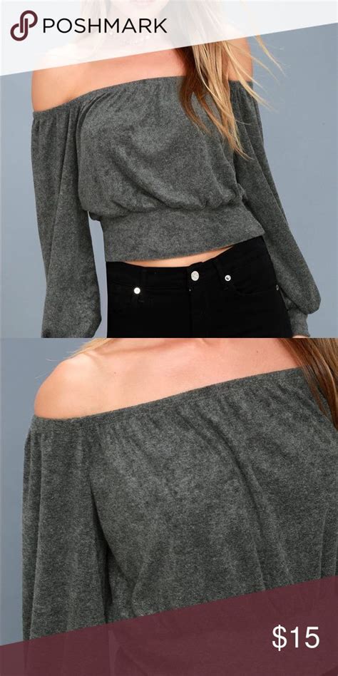 Charcoal Grey Off The Shoulder Cropped Sweater Top Cropped Sweater Sweater Top Tops