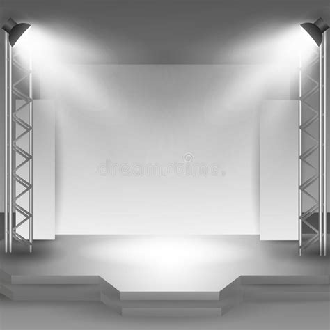 Empty Stage Podium With Spotlights In Blank Studio Room For