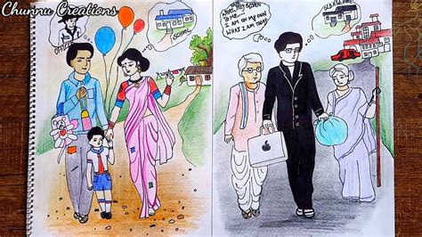 Heart Touching Old Age Home Drawinglife Journey Of Parents Drawing