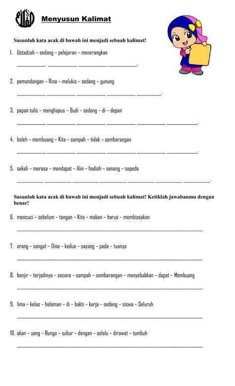 Menyusun Kata Menjadi Kalimat Worksheet Kindergarten Reading