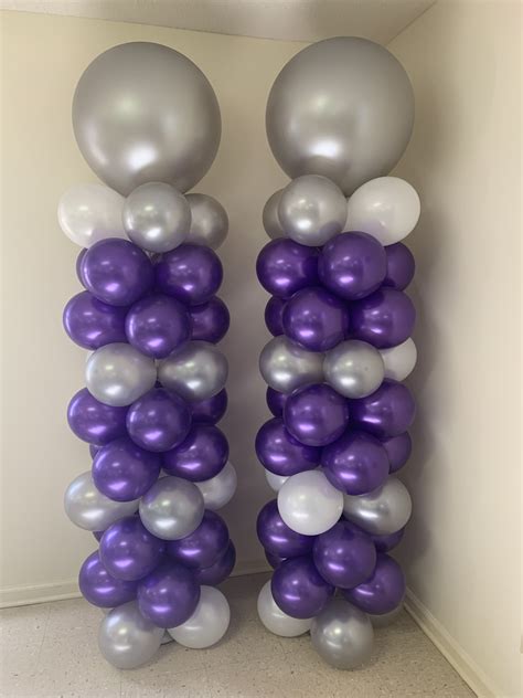 Purple Silver And White Balloon Columns Purple Balloons Balloon