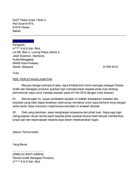 Contoh Surat Berhenti Kerja Bahasa Melayu - Fuh.My | Surat, Bahasa, Tawau