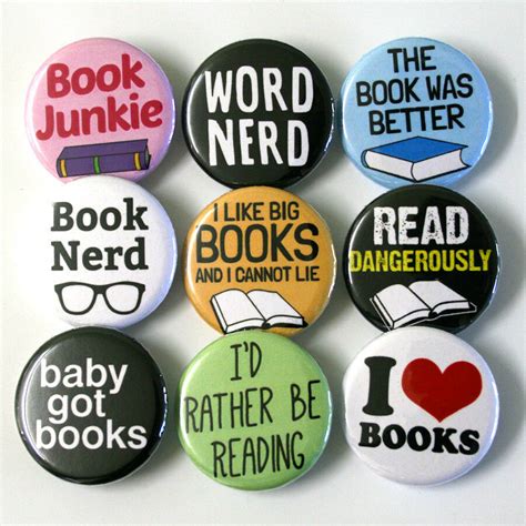 Book Lovers Badges Buttons Pinbacks Pins X 9 Size 25mm Bookworm Books