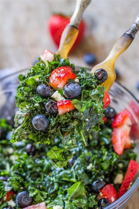 Summer Kale Salad Recipe With Blueberries Strawberries And Feta