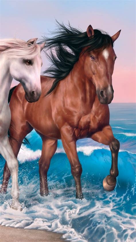 caballos, 4k, fondo de pantalla HD, correr, mar, océano ...