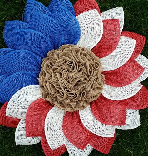 Patriotic American Flag Poly Burlap Sunflower Flower Wreath Etsy