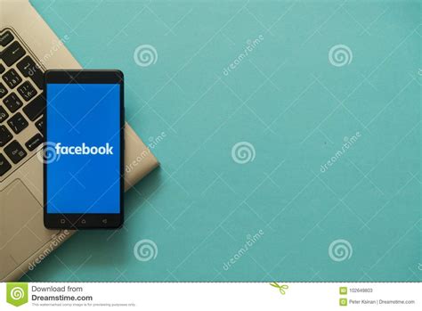 Facebook Logo On Smartphone Placed On Laptop Keyboard Editorial Stock