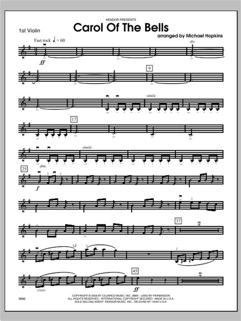 Many keys available for the carol. Carol of the Bells - Violin 1 Sheet Music | Michael ...