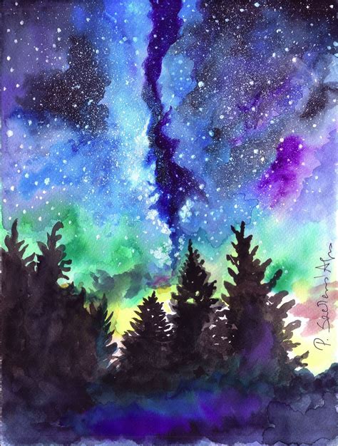 Milky Way Galaxy 24x32 Cm Watercolor Drawings Horse Drawings