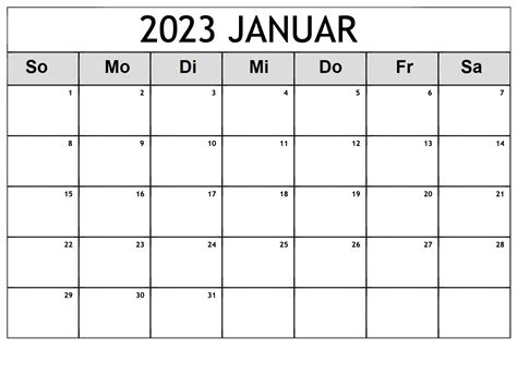 Kostenlos Feiertag Januar 2023 Kalender Zum Ausdrucken